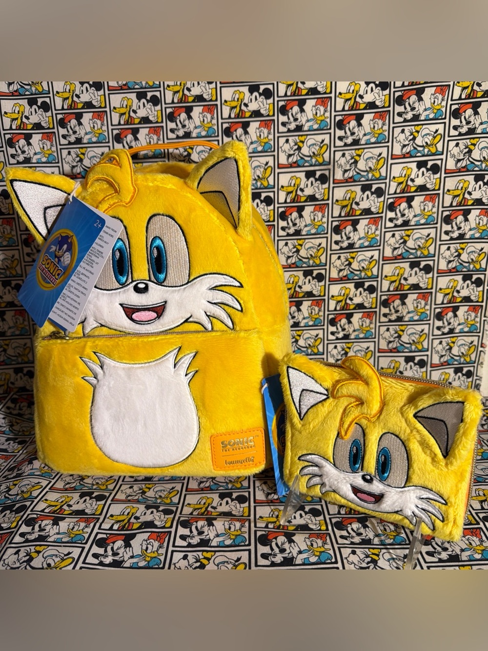 Loungefly Sonic the Hedgehog Tails Plush Mini Backpack + Wallet Set NWT2025